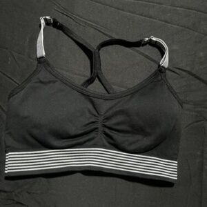 Victoria's Secret Sport Sports Bra Woman's Small Black & White Striped Stretchy